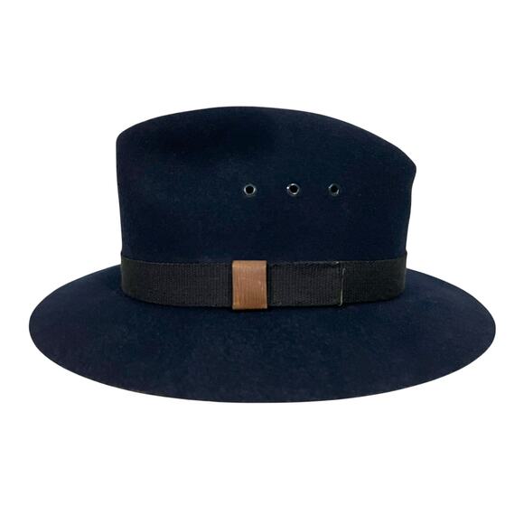 Kenwood Men’s Vintage Hat 100% Wool Fedora Navy Blue with Band Lined Size 7 - Picture 1 of 11